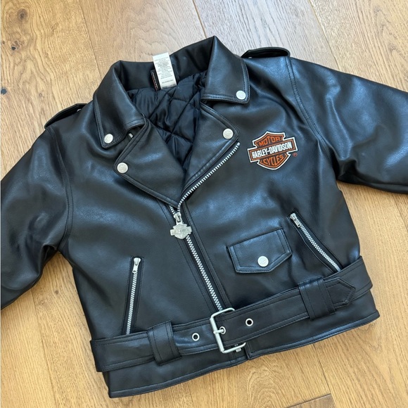 Harley Davidson Faux Leather Kids Motorcycle Jacket - Size 6 - Black - EUC - Picture 2 of 10